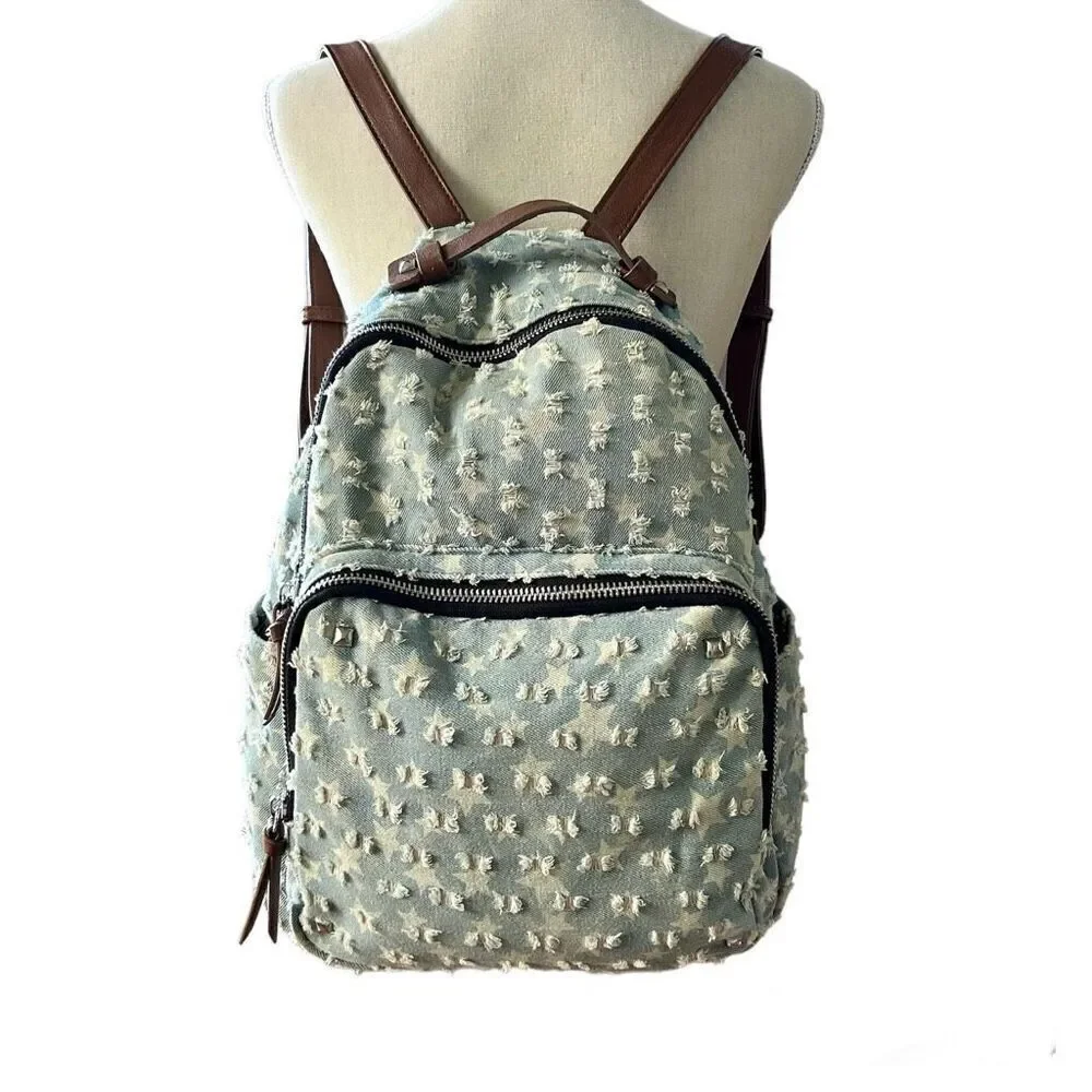 Distressed Denim Stars Backpack MMS Design Studios